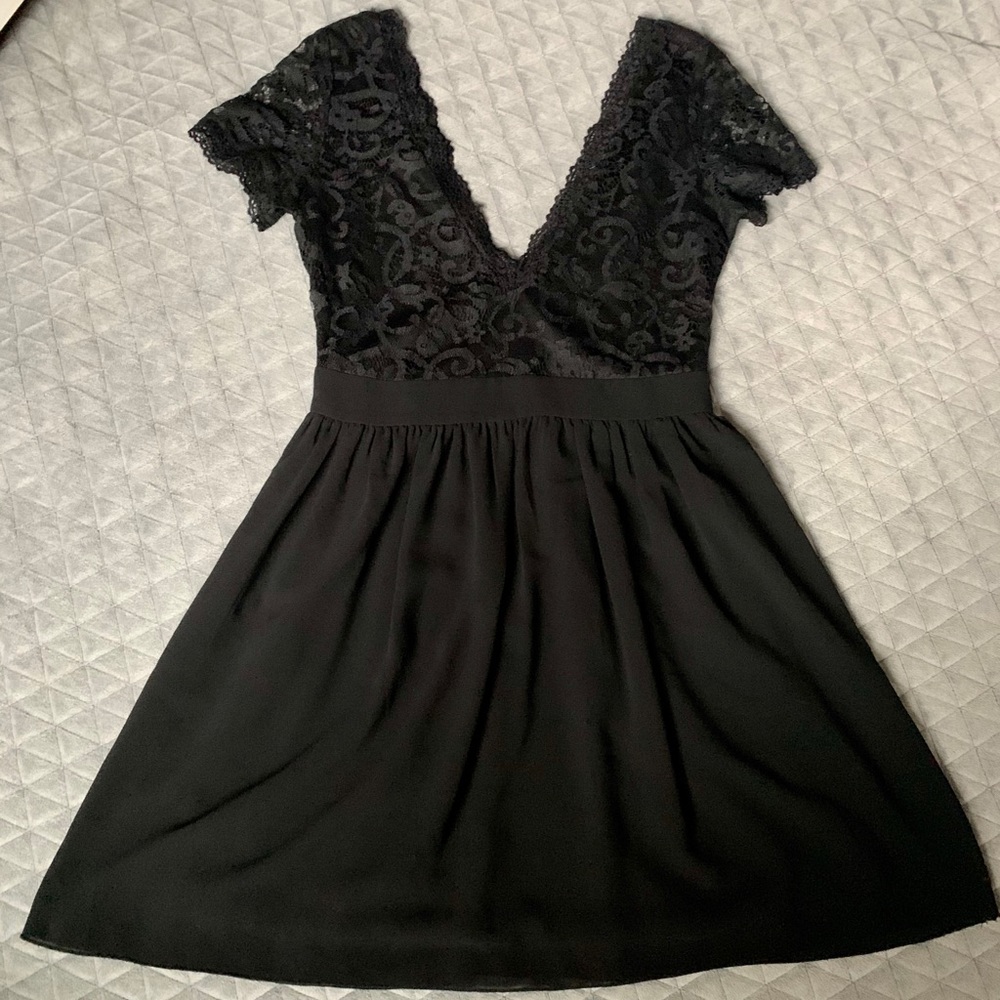 Black Deep-V Lace Dress